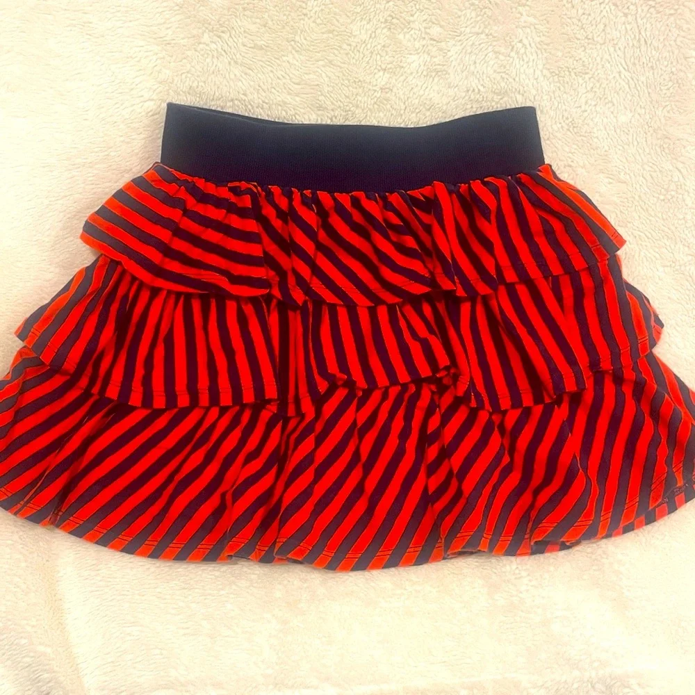 Gymboree Outfit. Long sleeve tee w/ tiered ruffle skirt. Orange + navy Sz 10 EUC
